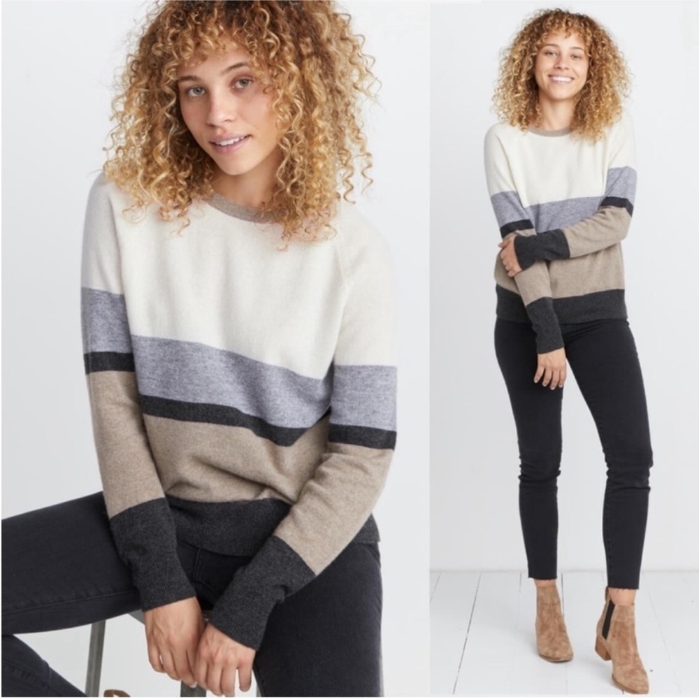 Marine Layer Maya Cashmere Swing Crewneck Sweater in Neutral Stripe